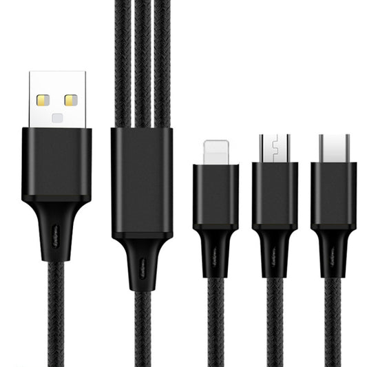 2 PCS ZZ034 USB To 8 Pin + USB-C / Type-C + Micro USB 3 In 1 Fast Charging Cable, Style: Mini-Black - Multifunction Cable by PMC Jewellery | Online Shopping South Africa | PMC Jewellery | Buy Now Pay Later Mobicred