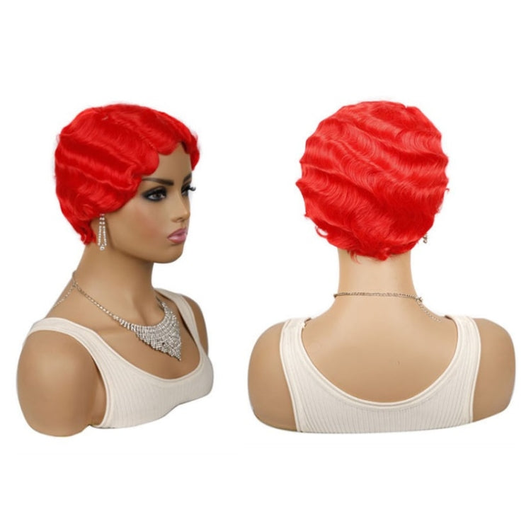 Ladies Short Hair Wig Retro Water Wave Curly Wig(Red #) - free shipping - PMC TechLife - Order now!