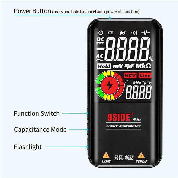 BSIDE Digital Multimeter 9999 Counts LCD Color Display DC AC Voltage Capacitance Diode Meter, Specification: S11 Recharge Version (Red) - Digital Multimeter by BSIDE | Online Shopping South Africa | PMC Jewellery | Buy Now Pay Later Mobicred