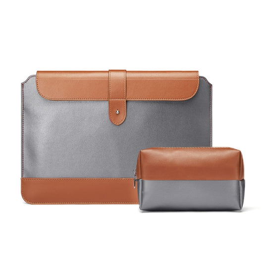 Horizontal Microfiber Color Matching Notebook Liner Bag, Style: Liner Bag+Power Bag(Gray + Brown), Applicable Model: 14-15.4 Inch - 15 inch by PMC Jewellery | Online Shopping South Africa | PMC Jewellery | Buy Now Pay Later Mobicred