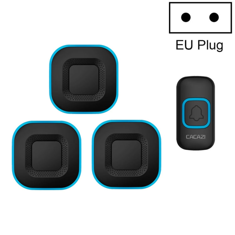 CACAZI V028F 1 For 3 Wireless Music Doorbell without Battery, Plug:EU Plug(Black) - Wireless Doorbell by CACAZI | Online Shopping South Africa | PMC Jewellery | Buy Now Pay Later Mobicred