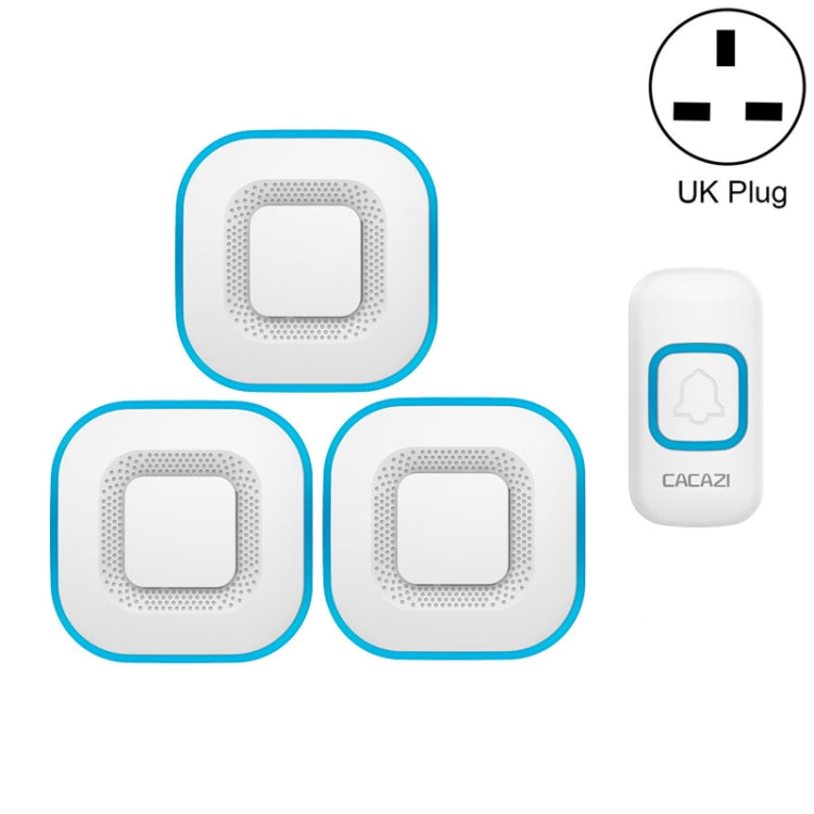 CACAZI V028F 1 For 3 Wireless Music Doorbell without Battery, Plug:UK Plug(White) - Wireless Doorbell by CACAZI | Online Shopping South Africa | PMC Jewellery | Buy Now Pay Later Mobicred