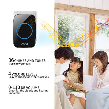CACAZI H10 1 For 2 Home Wireless Music Doorbell without Battery, Plug:US Plug(Black) - Wireless Doorbell by CACAZI | Online Shopping South Africa | PMC Jewellery