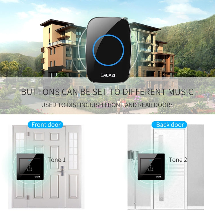 CACAZI H10 1 For 2 Home Wireless Music Doorbell without Battery, Plug:EU Plug(Black) - Wireless Doorbell by CACAZI | Online Shopping South Africa | PMC Jewellery | Buy Now Pay Later Mobicred