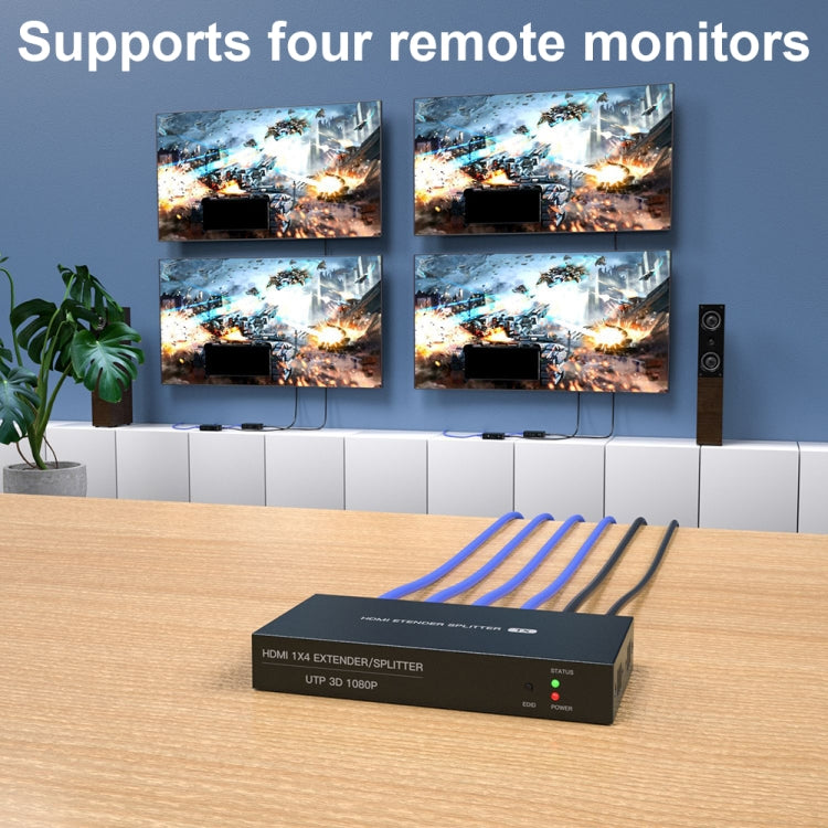 60m 1x4 HDMI Splitter POC Distribution Extender Supports 1080P@60Hz, Plug: EU Plug - free shipping - PMC TechLife - Order now!