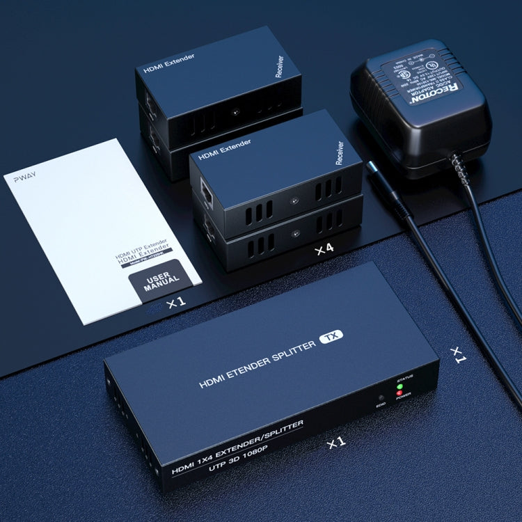60m 1x4 HDMI Splitter POC Distribution Extender Supports 1080P@60Hz, Plug: EU Plug - free shipping - PMC TechLife - Order now!