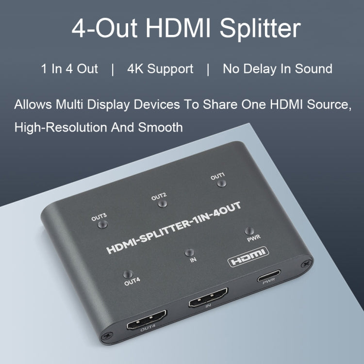 Waveshare 23738 4K HDMI Splitter, 1 In 4 Out, Share One HDMI Source - Splitter by Waveshare | Online Shopping South Africa | PMC Jewellery | Buy Now Pay Later Mobicred