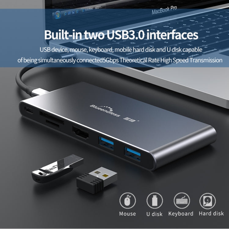 Blueendless Mobile Hard Disk Box Dock Type-C To HDMI USB3.1 Solid State Drive, Style: 6-in-1 (Support M.2 NGFF) - HDD Enclosure by Blueendless | Online Shopping South Africa | PMC Jewellery | Buy Now Pay Later Mobicred