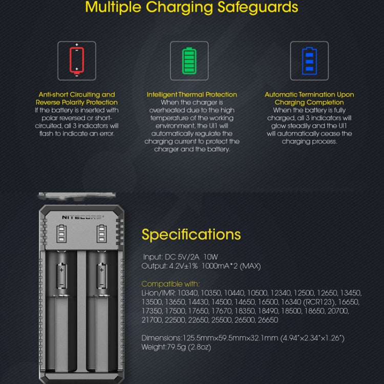 NITECORE Dual Slot Smart Charger(UI2) - free shipping - PMC Jewellery - Order now!