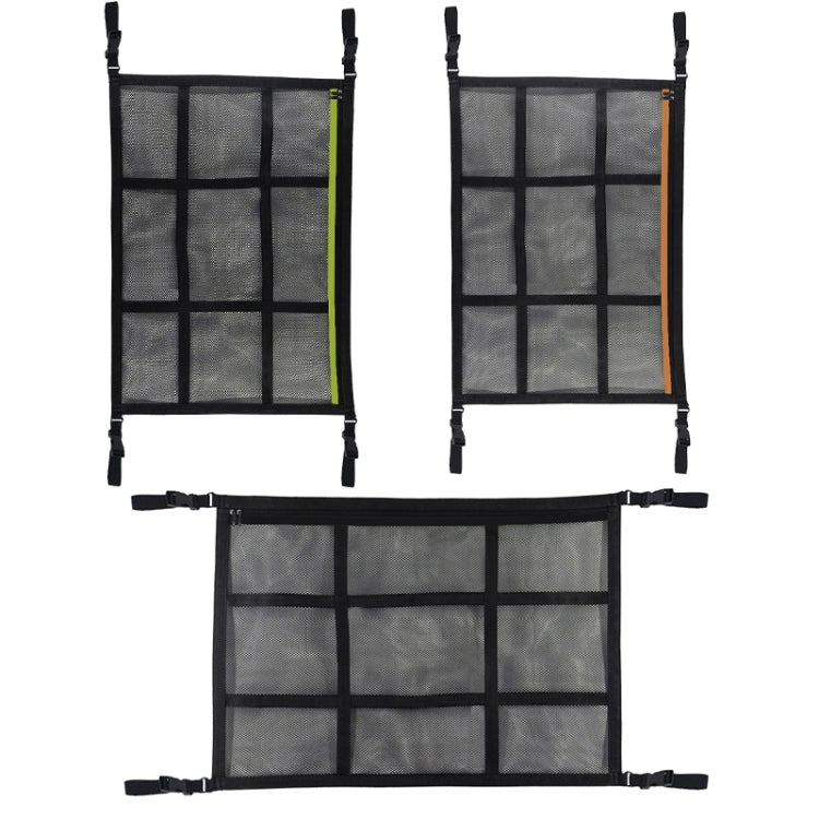 Adjustable Hanging Car Inside Roof Luggage Clothing Storage Net Bag Car Storage Network Pocket, Size: 80x55cm(Double Zipper+Webbing (Black+Orange bag)) - Stowing Tidying by PMC Jewellery | Online Shopping South Africa | PMC Jewellery | Buy Now Pay Later Mobicred