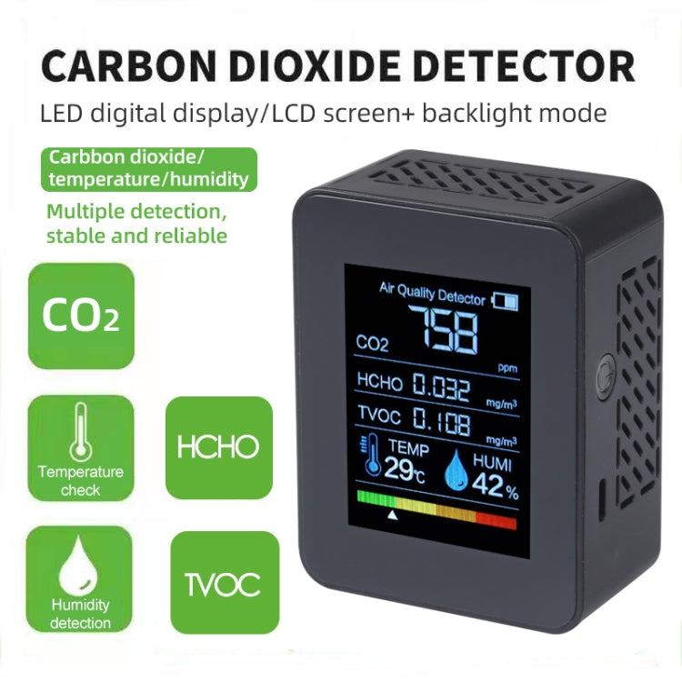 TVOC1 Portable CO2 Air Quality Formaldehyde Carbon Dioxide Detector Indoor Temperature Hygrometer with LED Digital Display(Black) - Air & Water Quality Tester by PMC Jewellery | Online Shopping South Africa | PMC Jewellery | Buy Now Pay Later Mobicred