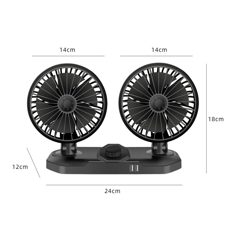 F558 With USB Mobile Phone Charging Car Fan 12/24V Car Truck Double Shaking Head Fan(Double Head 24V) - Heating & Fans by PMC Jewellery | Online Shopping South Africa | PMC Jewellery | Buy Now Pay Later Mobicred