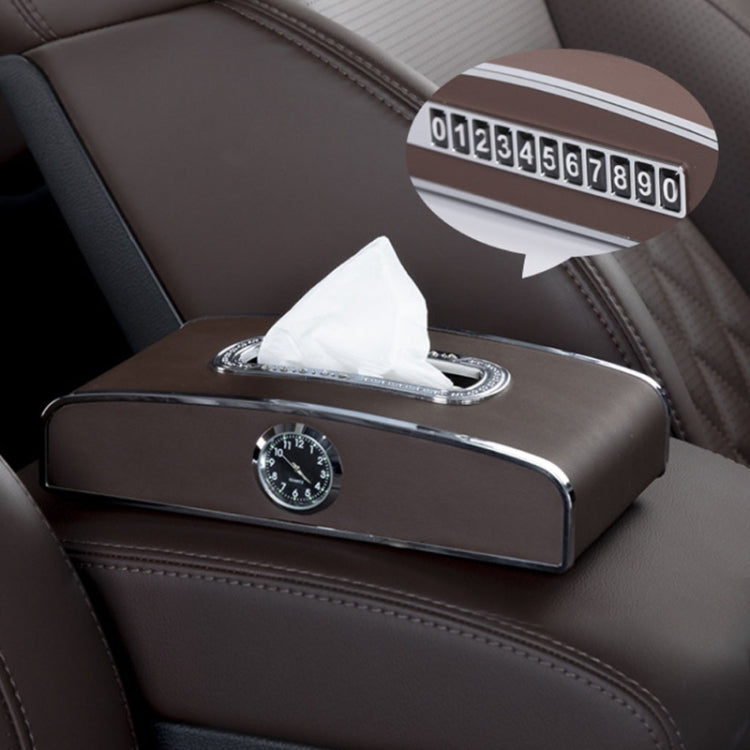 Car Clock Tissue Box Multi-Function Vehicle Instrument Table Paper Towel Box, Style: Clock+Parking Card (Mocha Brown) - Tissue Boxes by PMC TechLife | Online Shopping South Africa | PMC TechLife | Buy Now Pay Later Mobicred