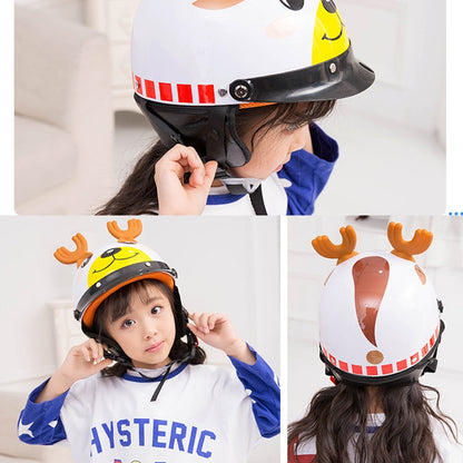 BYB 820 Children Four Seasons Universal Cartoon Electric Motorcycle Helmet, Specification: Tea Color Short Lens(Four Seasons White Cat) - Helmets by PMC Jewellery | Online Shopping South Africa | PMC Jewellery