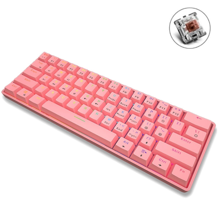 LEAVEN K28 61 Keys Gaming Office Computer RGB Wireless Bluetooth + Wired Dual Mode Mechanical Keyboard, Cabel Length:1.5m, Colour: Tea Axis (Pink) - Wireless Keyboard by LEAVEN | Online Shopping South Africa | PMC Jewellery | Buy Now Pay Later Mobicred