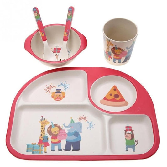 5 PCS/set Eco-friendly Bamboo Fiber Baby Plate Dishes 4 Slots Children Tableware Dishes Dinnerware(Red) - Tableware by PMC Jewellery | Online Shopping South Africa | PMC Jewellery | Buy Now Pay Later Mobicred