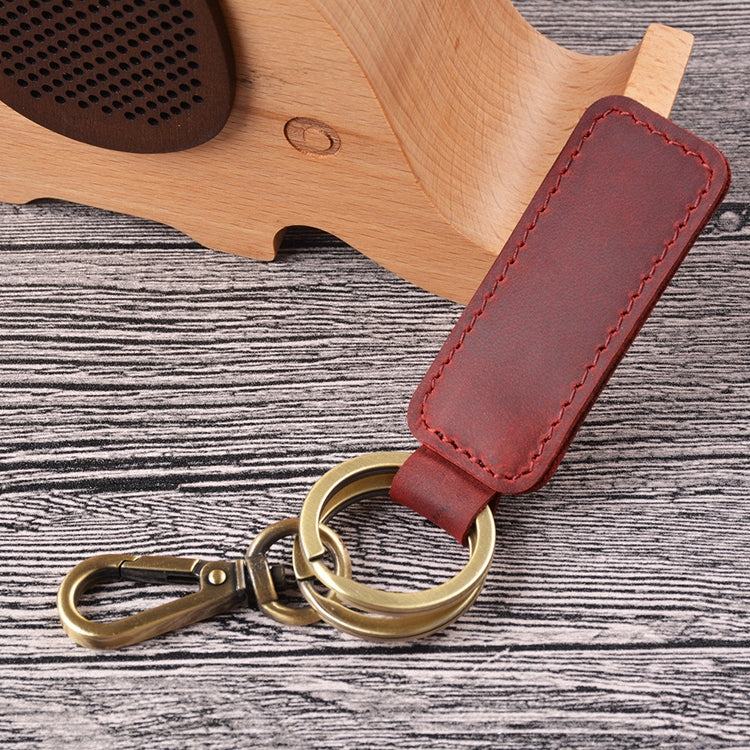 2 PCS Handmade Crazy Horse Leather Retro Keychain Car Couple Keychain, Specification: Double Ring(Wine Red) - Key Rings by PMC Jewellery | Online Shopping South Africa | PMC Jewellery | Buy Now Pay Later Mobicred