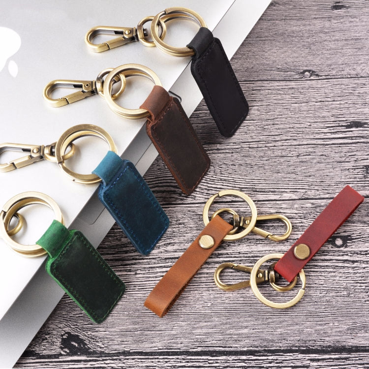 2 PCS Handmade Crazy Horse Leather Retro Keychain Car Couple Keychain, Specification: Double Ring(Ink Green) - Key Rings by PMC Jewellery | Online Shopping South Africa | PMC Jewellery | Buy Now Pay Later Mobicred