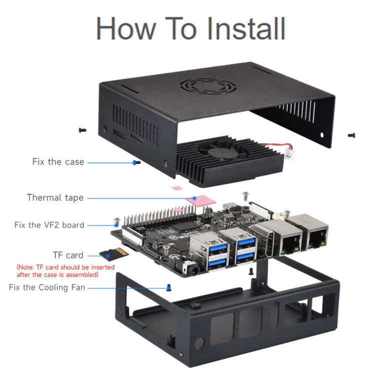 Waveshare 25311 Metal Case For VisionFive2 Board, With Cooling Fan - Mini PC Accessories by Waveshare | Online Shopping South Africa | PMC Jewellery | Buy Now Pay Later Mobicred