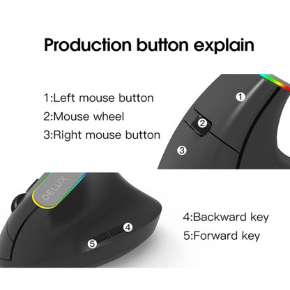 DELUX M618DB 6-Keys 1600 DPI RGB Vertical Wireless Bluetooth Dual-Mode Mouse(Lithium Bluetooth Version) - Wireless Mice by DELUX | Online Shopping South Africa | PMC Jewellery | Buy Now Pay Later Mobicred