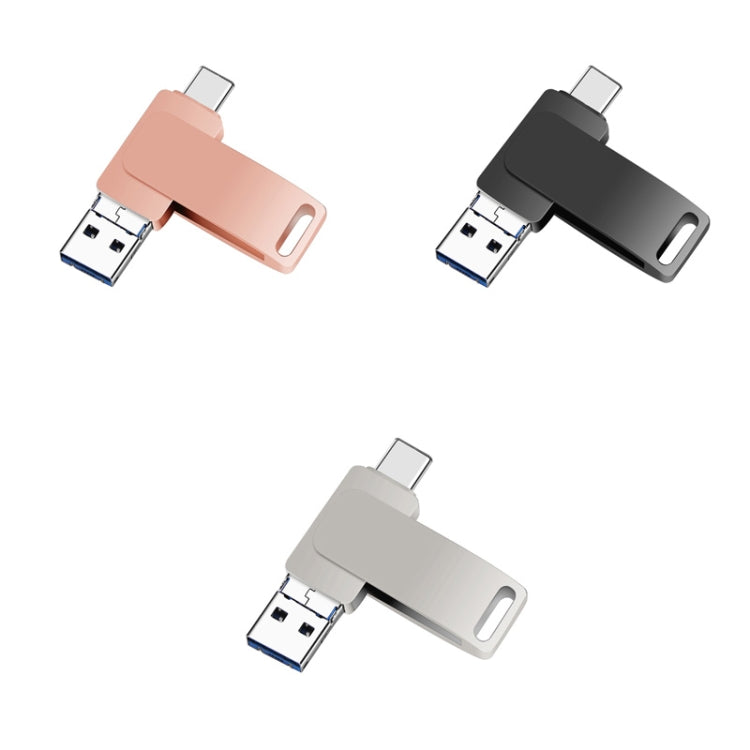 16 GB USB 3.0 + 8 Pin + USB-C / Type-C 3 in 1 Phone Computer Metal Rotatable U-Disk(Black) - free shipping - PMC Jewellery - Order now!
