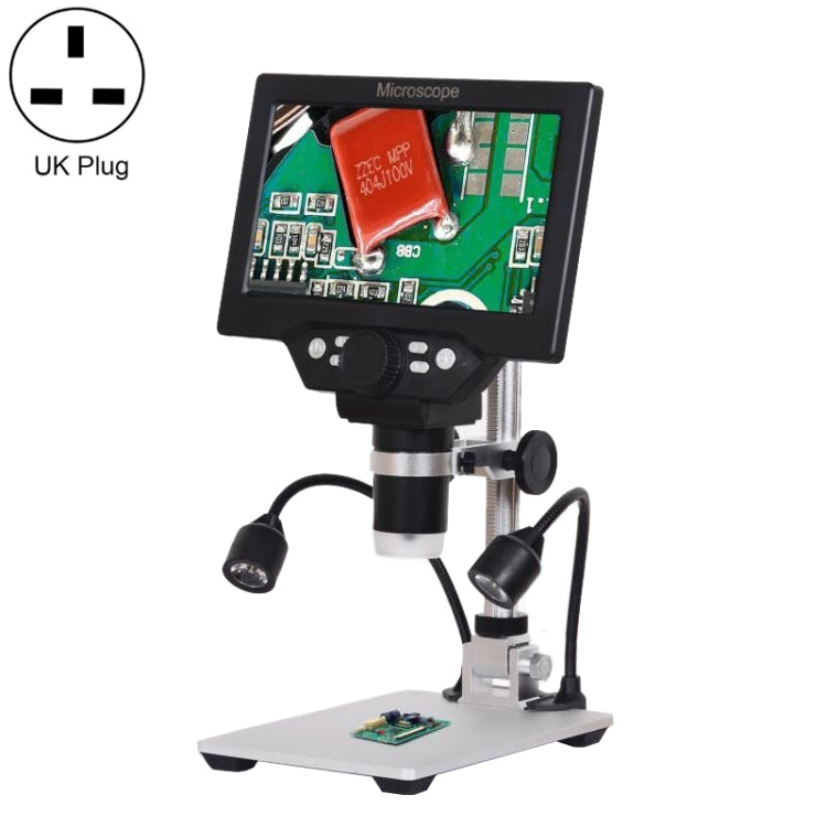 G1200D 7 Inch LCD Screen 1200X Portable Electronic Digital Desktop Stand Microscope(UK Plug With Battery) - Digital Microscope by PMC Jewellery | Online Shopping South Africa | PMC Jewellery | Buy Now Pay Later Mobicred