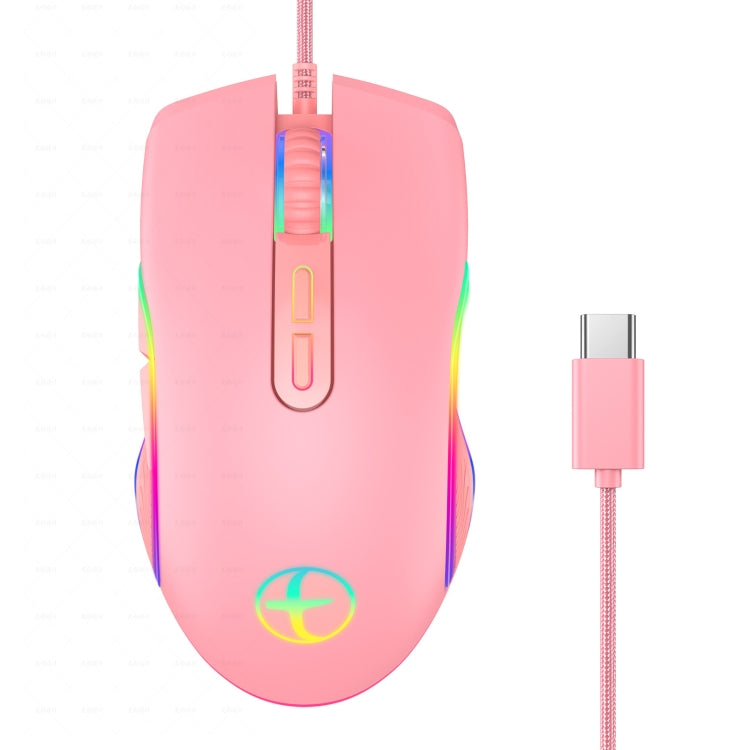 E32  7 Keys 3200 DPI Pink Girls RGB Glowing Wired Mouse Gaming Mouse, Interface: Type-C - Wired Mice by PMC Jewellery | Online Shopping South Africa | PMC Jewellery | Buy Now Pay Later Mobicred