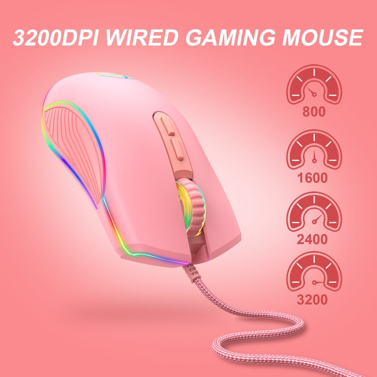 E32  7 Keys 3200 DPI Pink Girls RGB Glowing Wired Mouse Gaming Mouse, Interface: Type-C - Wired Mice by PMC Jewellery | Online Shopping South Africa | PMC Jewellery | Buy Now Pay Later Mobicred