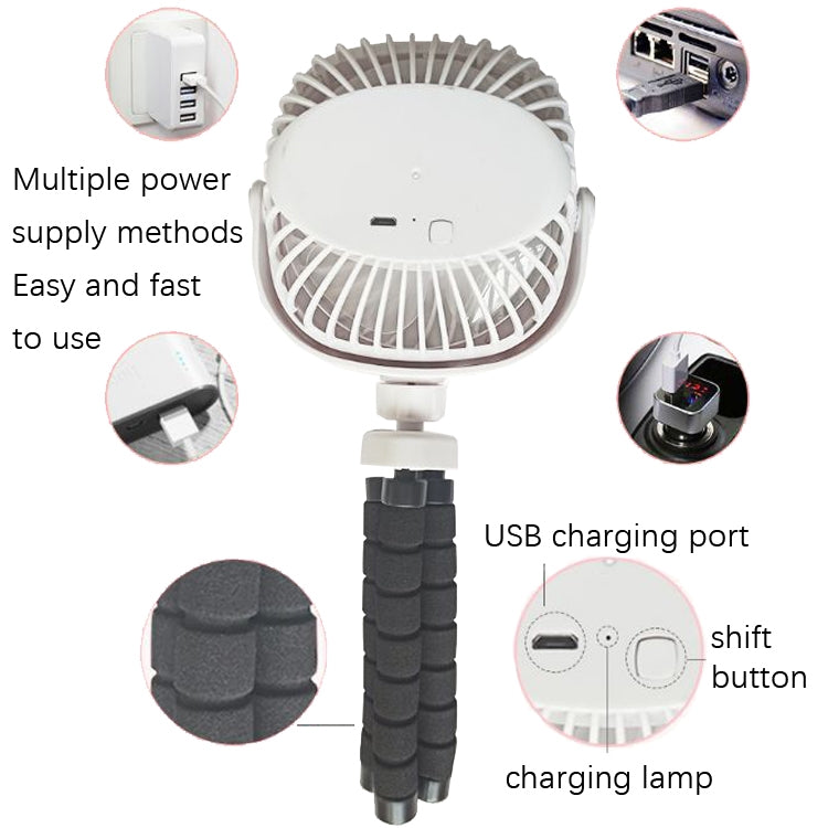 Octopus Stroller Deformation Fan Desktop Portable Handheld USB Small Fan, Colour: 2200mAh White - Electric Fans by PMC TechLife | Online Shopping South Africa | PMC TechLife | Buy Now Pay Later Mobicred