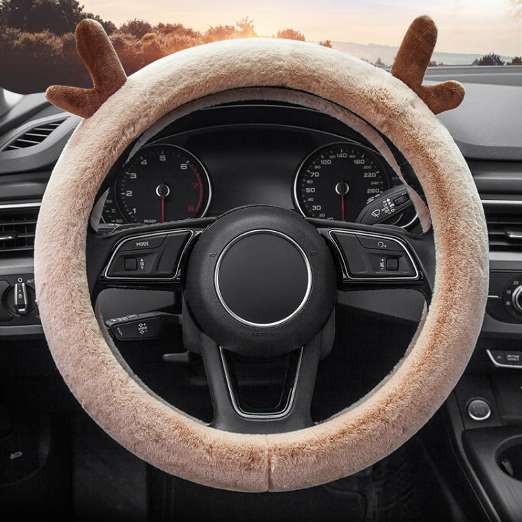 Antler Thick Plush Steering Wheel Cover, Style: O Type (Camel) - Steering Wheel Accessories by PMC Jewellery | Online Shopping South Africa | PMC Jewellery | Buy Now Pay Later Mobicred