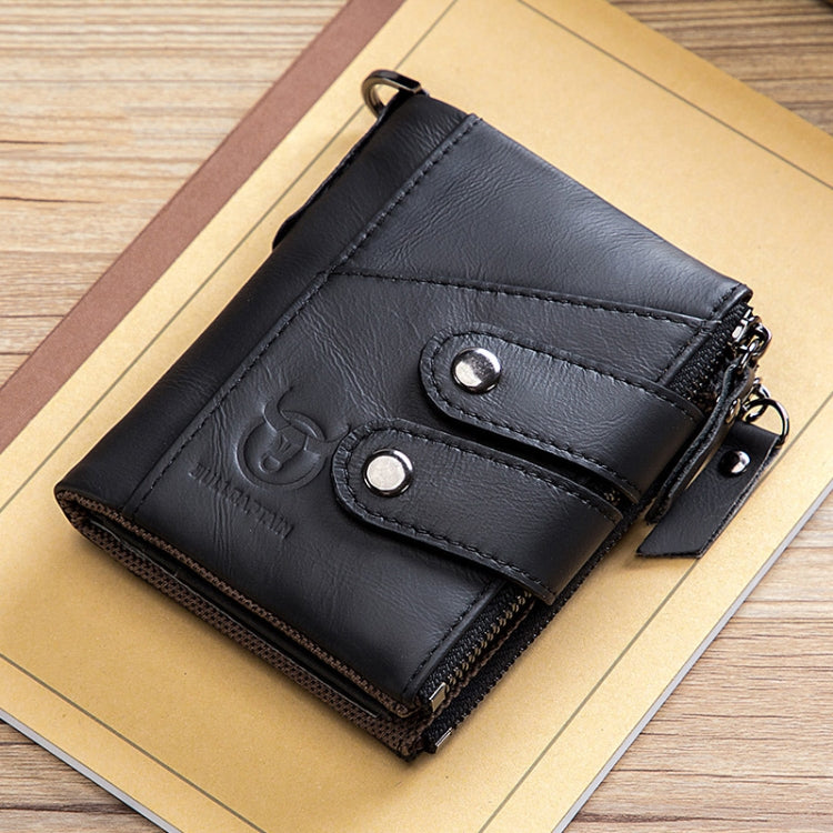 BULL CAPTAIN  Leather Three-fold Zipper Wallet For Men(Black) - Wallets by BULL CAPTAIN | Online Shopping South Africa | PMc TechLife | Buy Now Pay Later Mobicred