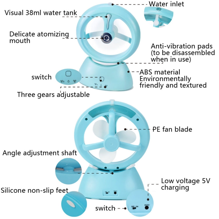 Mini USB Rechargeable Spray Fan Student Dormitory Office Desktop Mute Fan(Frosted Sky Blue) - Electric Fans by PMC Jewellery | Online Shopping South Africa | PMC Jewellery | Buy Now Pay Later Mobicred