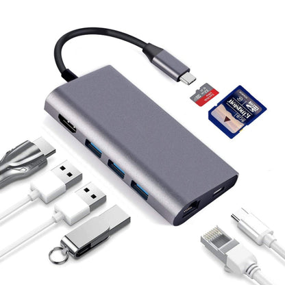 8 in 1 Type-c to HDMI+RJ45 Network Port+3USB3.0+PD Docking Station(Gray) - USB HUB by PMC Jewellery | Online Shopping South Africa | PMC Jewellery | Buy Now Pay Later Mobicred