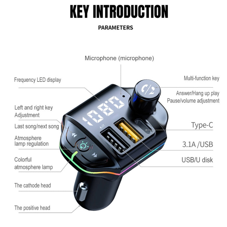 A10 Colorful Atmosphere Light FM Bluetooth Transmitter Car Charger - Bluetooth Car Kits by PMC Jewellery | Online Shopping South Africa | PMC Jewellery | Buy Now Pay Later Mobicred