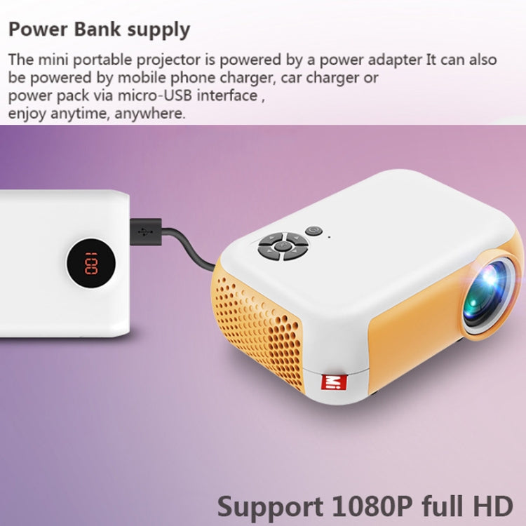 A10 480x360 Pixel Projector Support 1080P Projector ,Style: Basic Model White Yellow(US Plug) - Mini Projector by PMC Jewellery | Online Shopping South Africa | PMC Jewellery | Buy Now Pay Later Mobicred