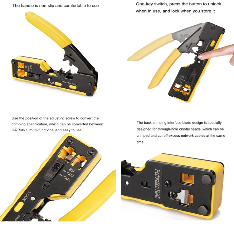 6P8P Seven-type Through-hole Crystal Head  Wire Stripping Tool Network Cable Pliers(Black) - Lan Cable and Tools by PMC Jewellery | Online Shopping South Africa | PMC Jewellery