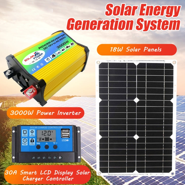 Saga Generation 1 Home Solar Generator Inverter+30A Controller+18W 12V Solar Panel, Specification: Yellow 12V To 220V - Modified Square Wave by PMC Jewellery | Online Shopping South Africa | PMC Jewellery | Buy Now Pay Later Mobicred