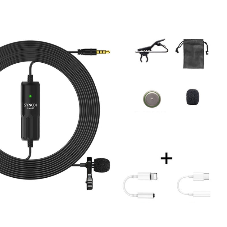 SYNCO S8 Lavalier Live Wired Microphone, Spec: Black + Type-C + 8 Pin - Microphone by SYNCO | Online Shopping South Africa | PMC TechLife | Buy Now Pay Later Mobicred