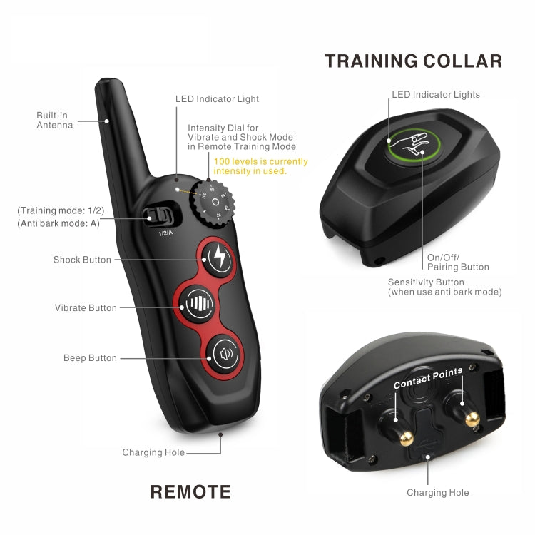 Remote Control Trainer Dog Collar Automatic Barking Stopper, Specification: 1 Drag 1 Black - Training Aids by PMC Jewellery | Online Shopping South Africa | PMC Jewellery