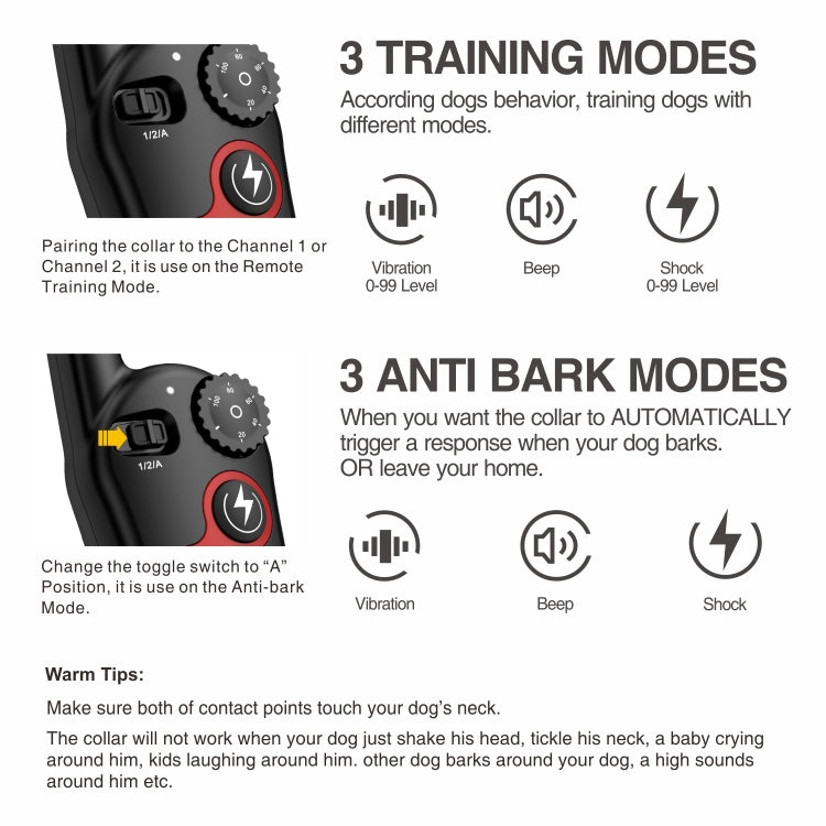 Remote Control Trainer Dog Collar Automatic Barking Stopper, Specification: 1 Drag 1 Black - Training Aids by PMC Jewellery | Online Shopping South Africa | PMC Jewellery