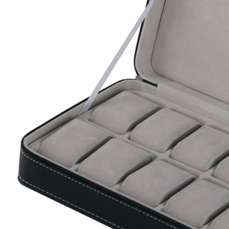 12 Bit Zipper Watch Box Storage Display Box PU Zipper Bag Watch Box(Black) - free shipping - PMC TechLife - Order now!