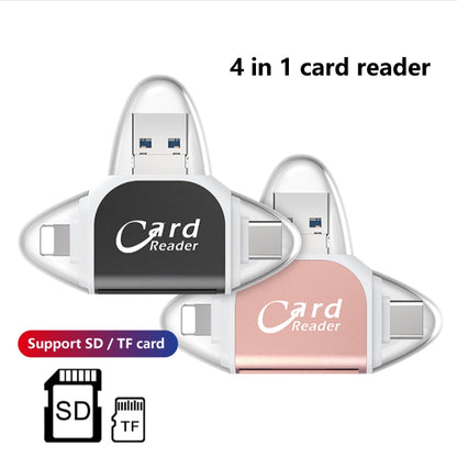 R015 USB2.0 & Micro USB+8Pin+Type-C 4 In 1 Card Reader Supports SD/TF Card(Black) -  by PMC Jewellery | Online Shopping South Africa | PMC Jewellery