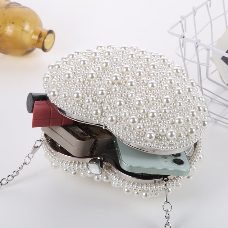 Pearl Evening Bag Ladies Heart Shaped Clutch Single Chain Crossbody Bag(White) - Single-shoulder Bags by PMC Jewellery | Online Shopping South Africa | PMC Jewellery