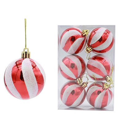 6pcs/pack 6cm Painted Christmas Ball Decoration Props(Red and White Spiral Stripes) - Ornaments by PMC Jewellery | Online Shopping South Africa | PMC Jewellery