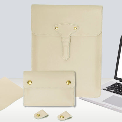 S177 3 In 1 Leather Waterproof Laptop Liner Bags, Size: 15 inches(Light Yellow) - 15 inch by PMC Jewellery | Online Shopping South Africa | PMC Jewellery | Buy Now Pay Later Mobicred