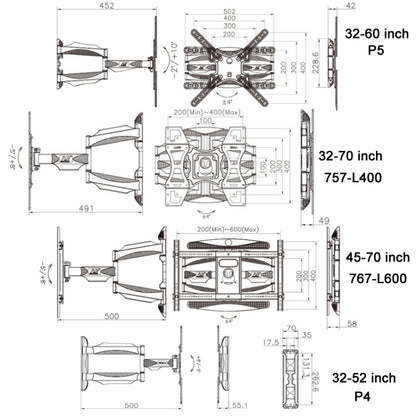 NORTH BAYOU Telescopic Swivel TV Monitor Wall Mount Bracket For 32-60 inch - TV Brackets & Mounts by NORTH BAYOU | Online Shopping South Africa | PMC Jewellery | Buy Now Pay Later Mobicred