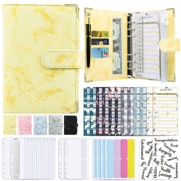 A6 Binder Budget Book Marbled Notebook PU Leather Binder(Yellow) - Notebooks by null | Online Shopping South Africa | PMC Jewellery | Buy Now Pay Later Mobicred