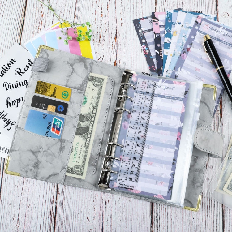 A6 Binder Budget Book Marbled Notebook PU Leather Binder(Gray) - free shipping - PMC TechLife - Order now!