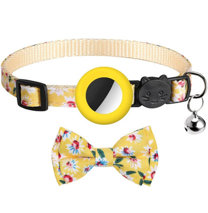 Anti-Lost Printed Bow Pet Collar with Bell for AirTag(Yellow) - Pet Series by PMC Jewellery | Online Shopping South Africa | PMC Jewellery