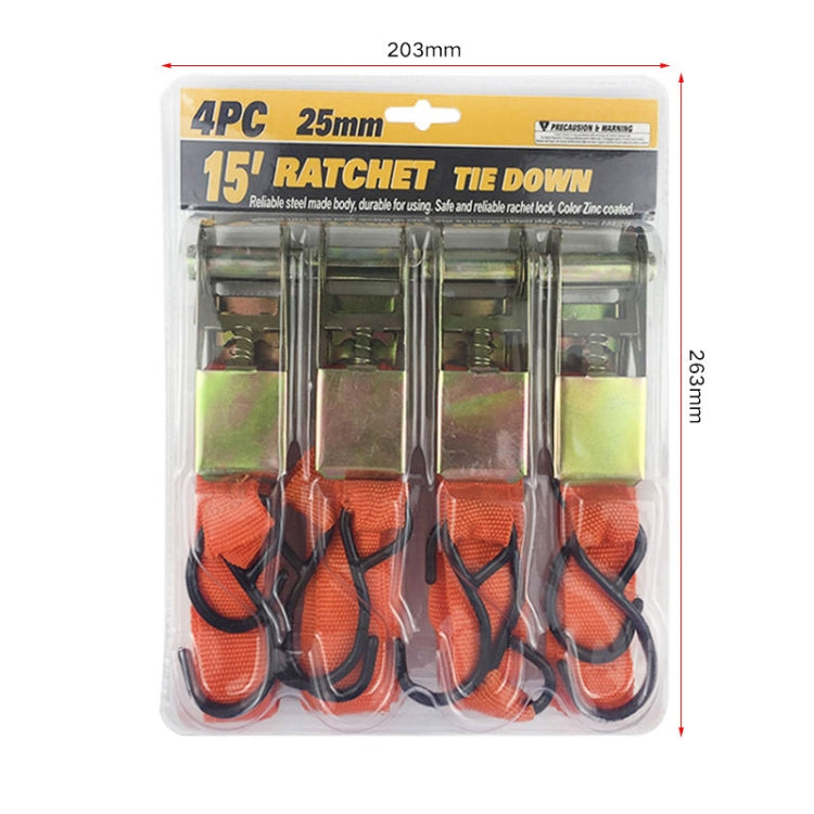 4PCS 15 Inch Tensioner Ratchet Strap Car Ratchet Thread Tensioner(Orange) - Towing Bars by PMC Jewellery | Online Shopping South Africa | PMC Jewellery | Buy Now Pay Later Mobicred